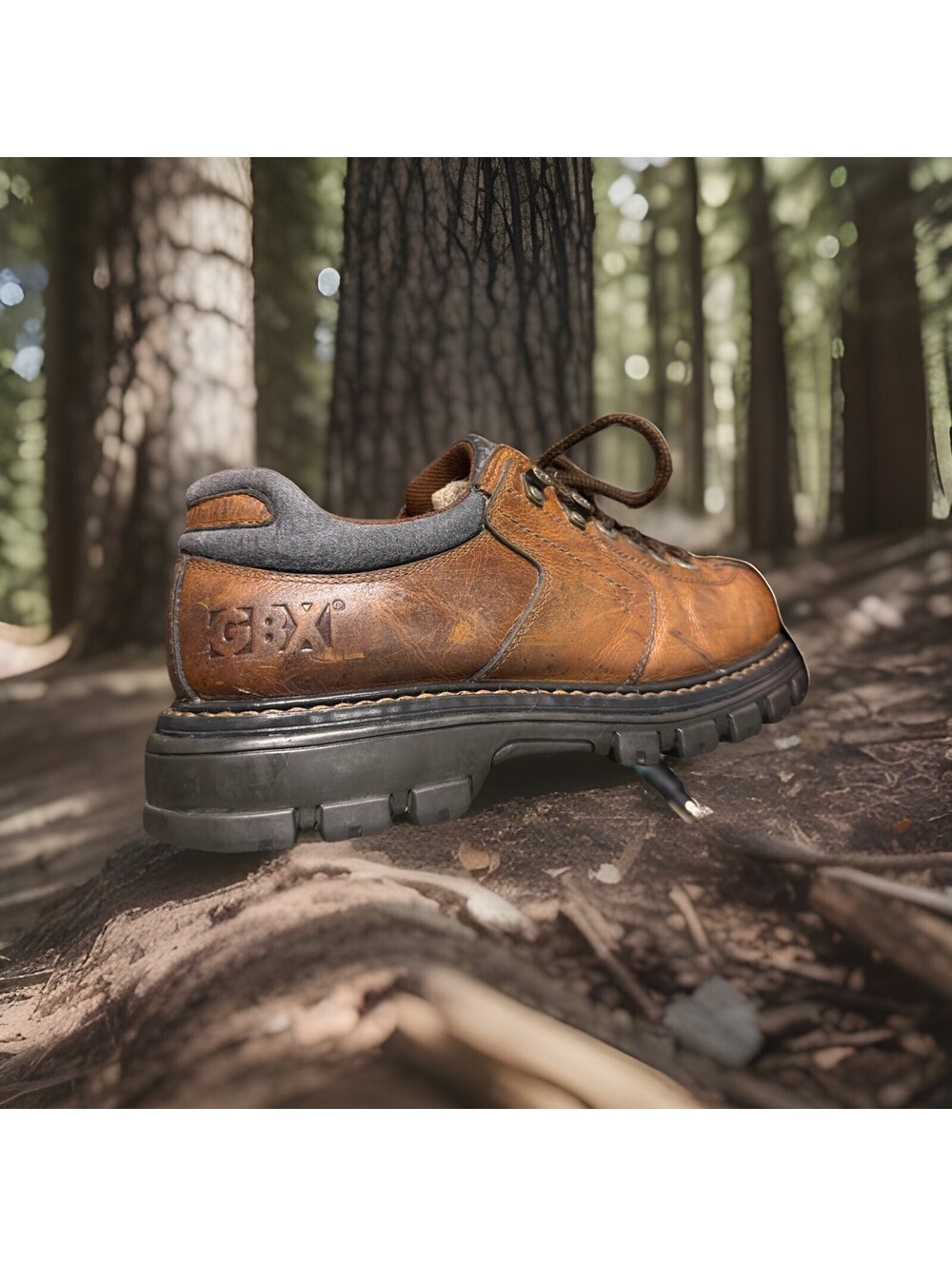 GBX Leather Work Boots Mens 12 Brown Full Grain Lace Up Lug Sole Casual Rugged